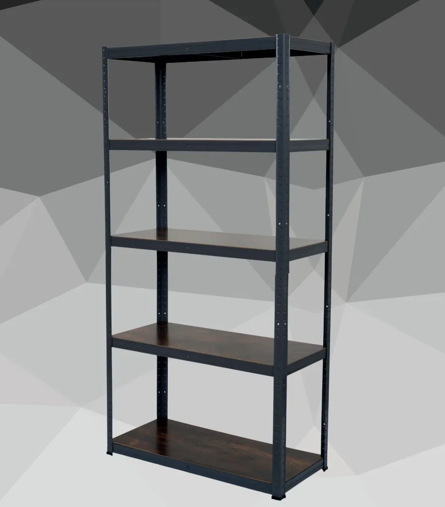 Heavy-duty shelving unit with 5 MDF shelves in wood look