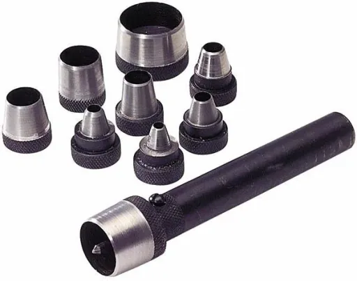 Set holle ponsen in houten doos, 10 stuks