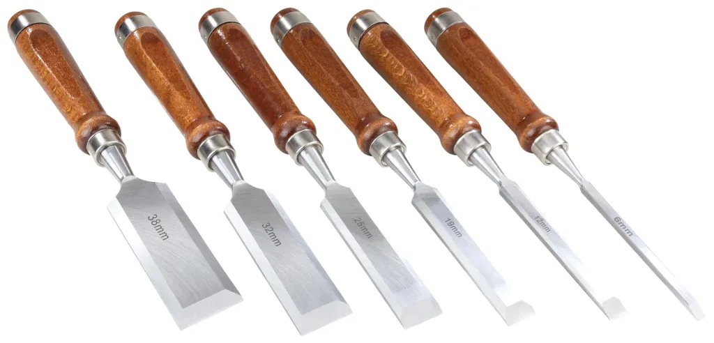 Chisel set in roll bag, 6 pieces
