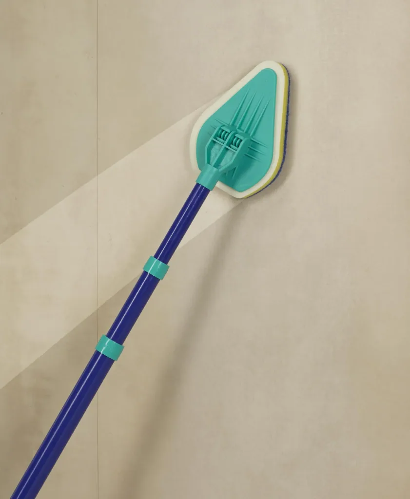 Badkamerwisser, mop met sponsborstel en telescoopsteel, speciale wisvorm, uitschuifbaar 45-90 cm