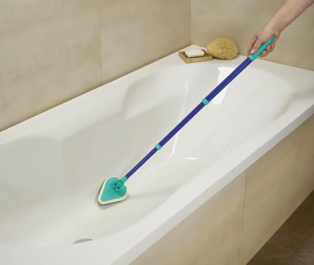 Badkamerwisser, mop met sponsborstel en telescoopsteel, speciale wisvorm, uitschuifbaar 45-90 cm