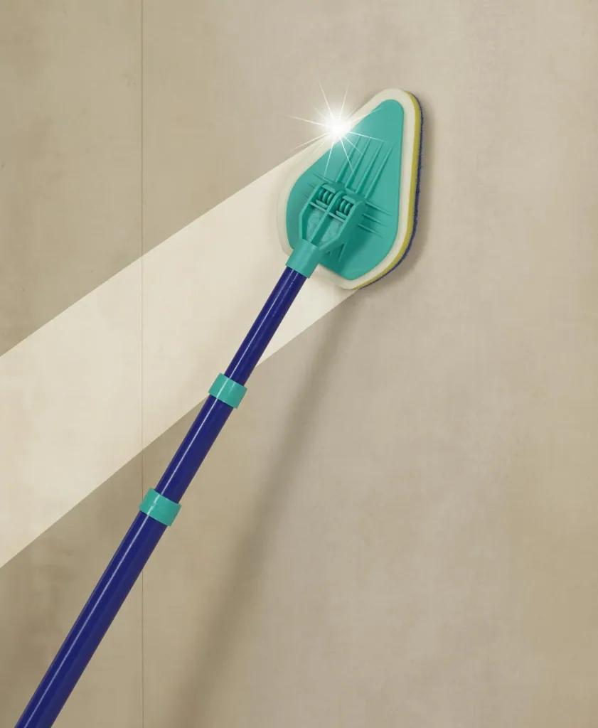 Badkamerwisser, mop met sponsborstel en telescoopsteel, speciale wisvorm, uitschuifbaar 45-90 cm