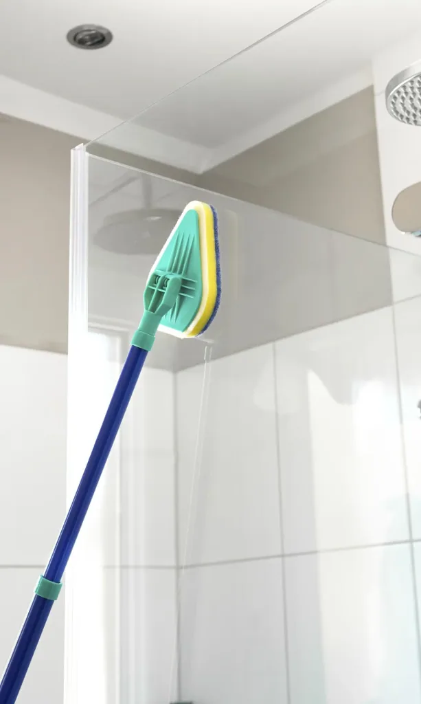 Badkamerwisser, mop met sponsborstel en telescoopsteel, speciale wisvorm, uitschuifbaar 45-90 cm