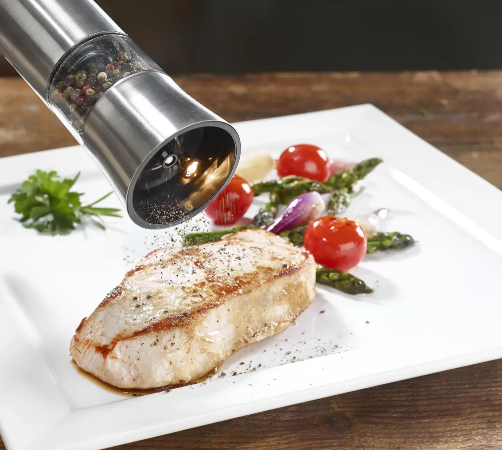 Electric salt and pepper mill set with LED light