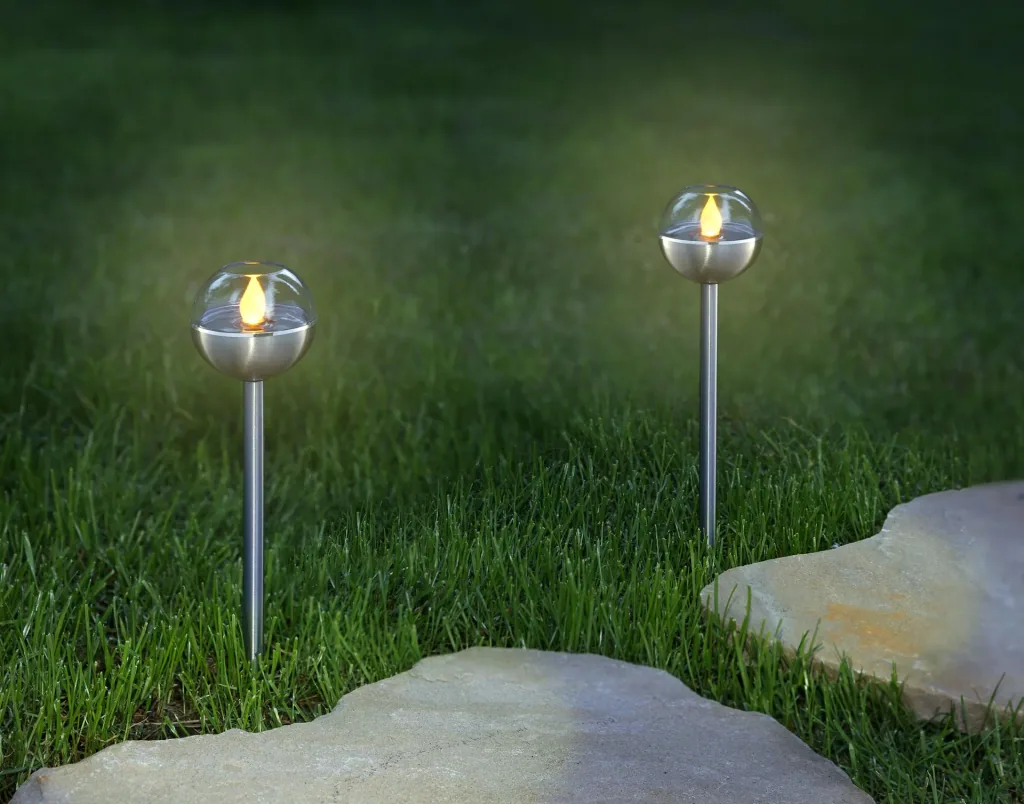 2-in-1 zonnelampen met flikkerend effect, amber, set van 2
