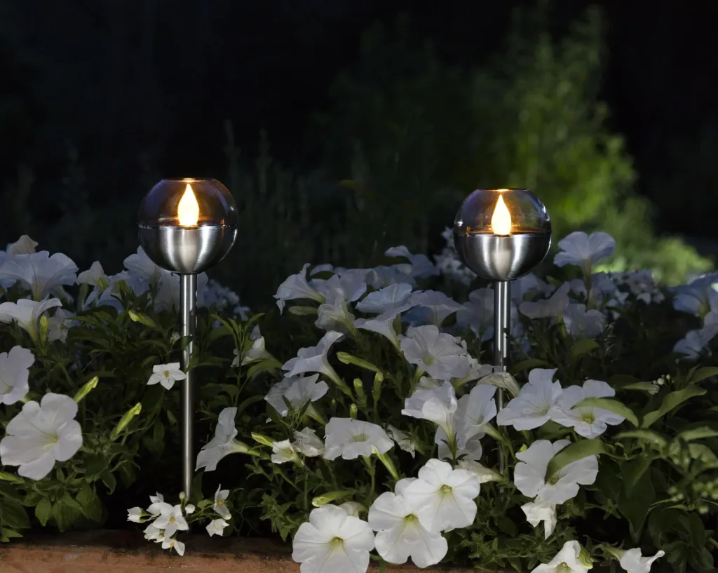 2-in-1 zonnelampen met flikkerend effect, amber, set van 2