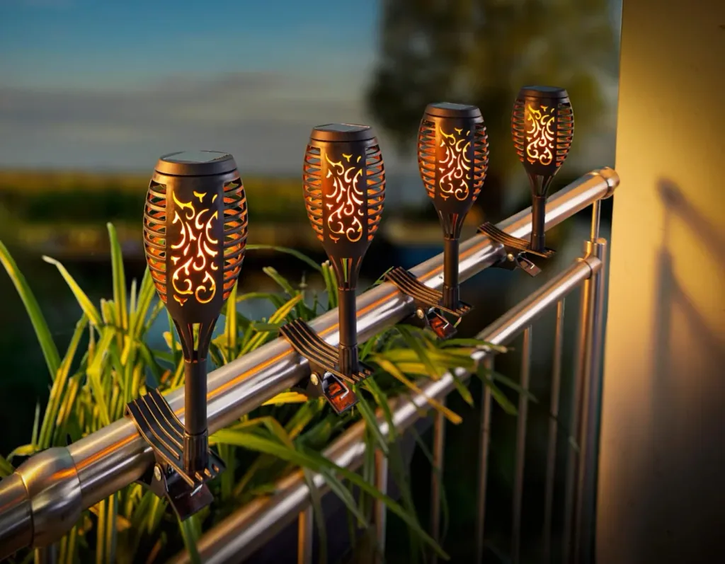 Solar tuinprikker "Flame" met montagebeugel, set van 4