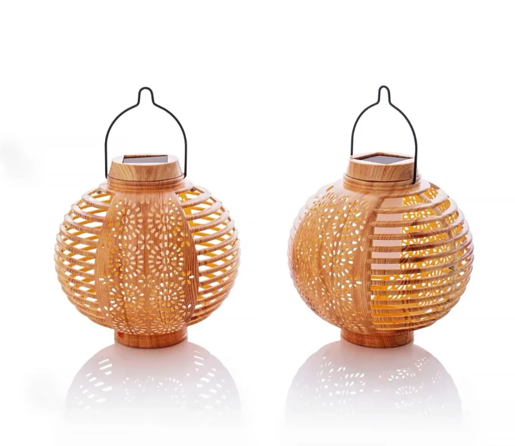 Zonnelantaarns "Flame" Bamboe, set van 2
