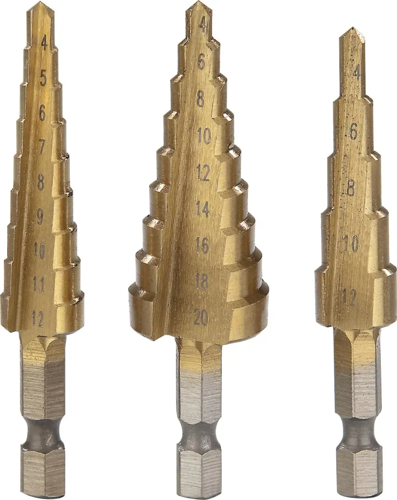 7-delige set titaangecoate HSS-trap- en freesboren