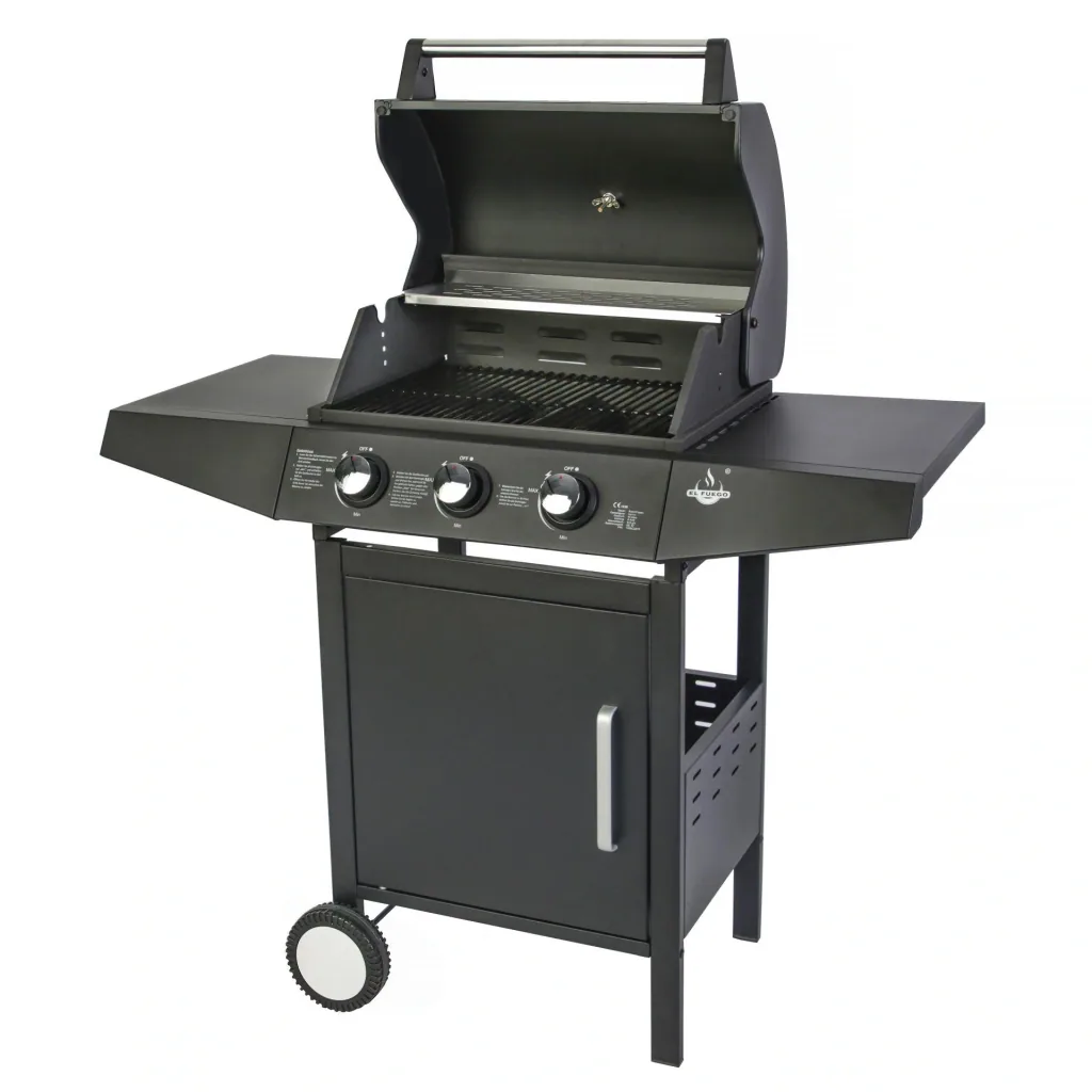 Gasbarbecue “San Angelo”, 3 branders, roestvrij staal, zwart