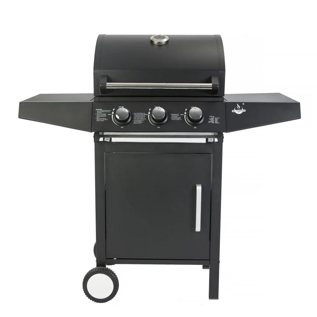 Gasbarbecue “San Angelo”, 3 branders, roestvrij staal, zwart