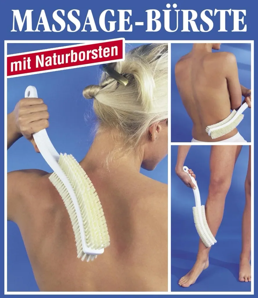 Massage brush with natural hair bristles
