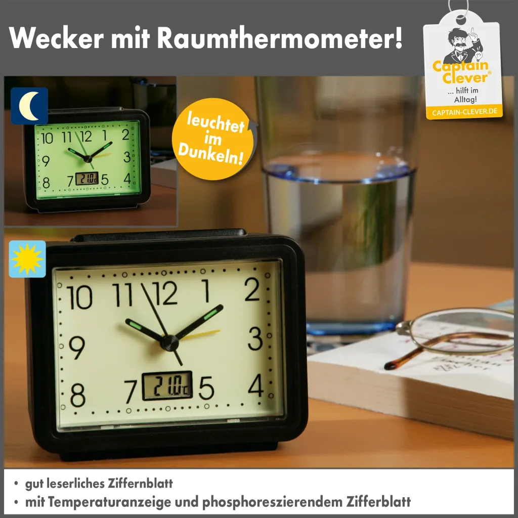 Alarm clock luminous, with temperature display, rectangular
