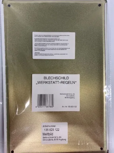 Metalen bord "Werkplaatsregels"