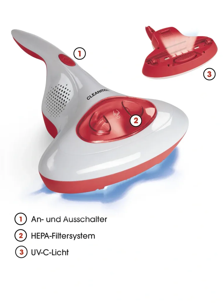 Cordless mite handheld vacuum cleaner with UV-C light 14.8V red/white