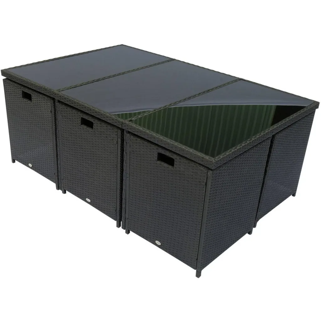 Polyrattan garden furniture 27 pcs. with cushions aluminum black