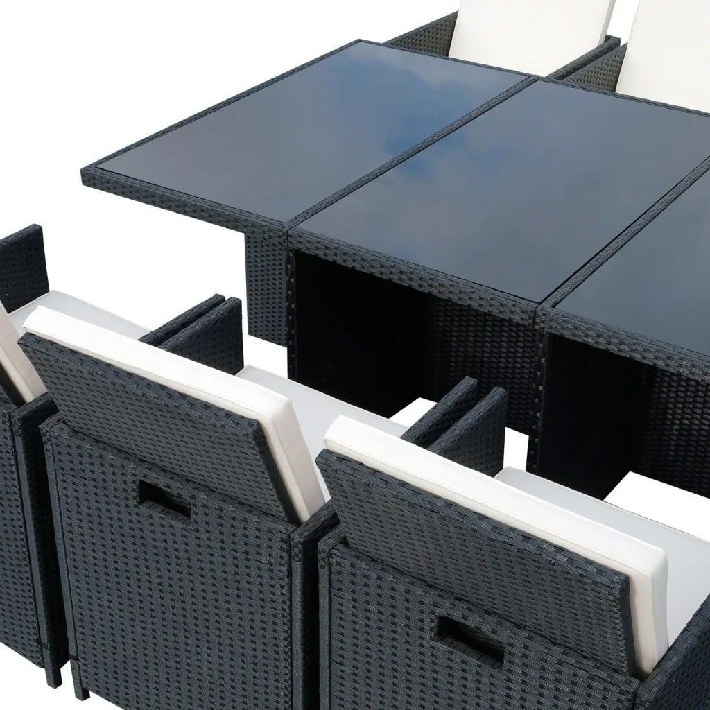 Polyrattan garden furniture 27 pcs. with cushions aluminum black
