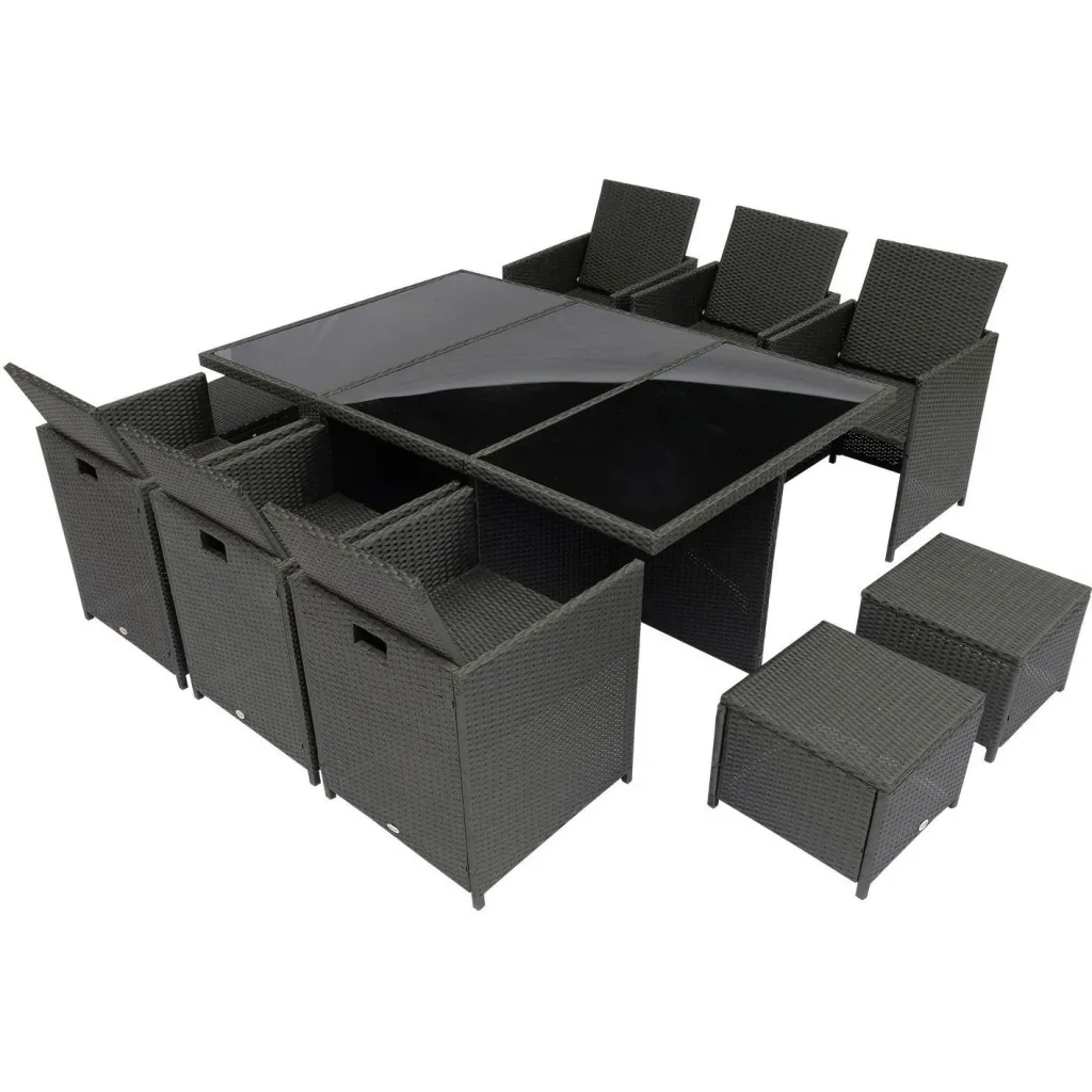 Polyrattan garden furniture 27 pcs. with cushions aluminum black