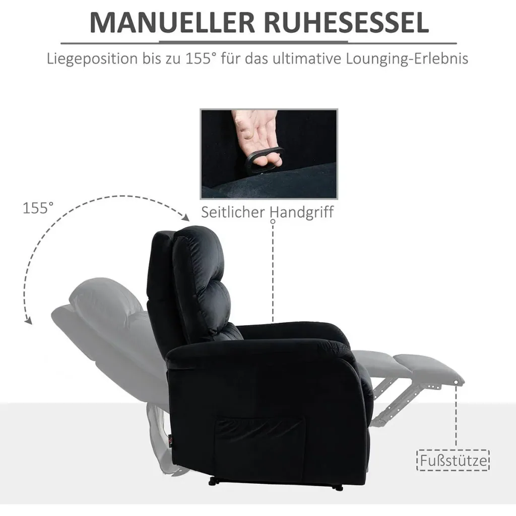 Recliner chair Relaxing chair with reclining function Headrest adjustable TV chair Recliner sofa Single sofa 155° tiltable TV chair