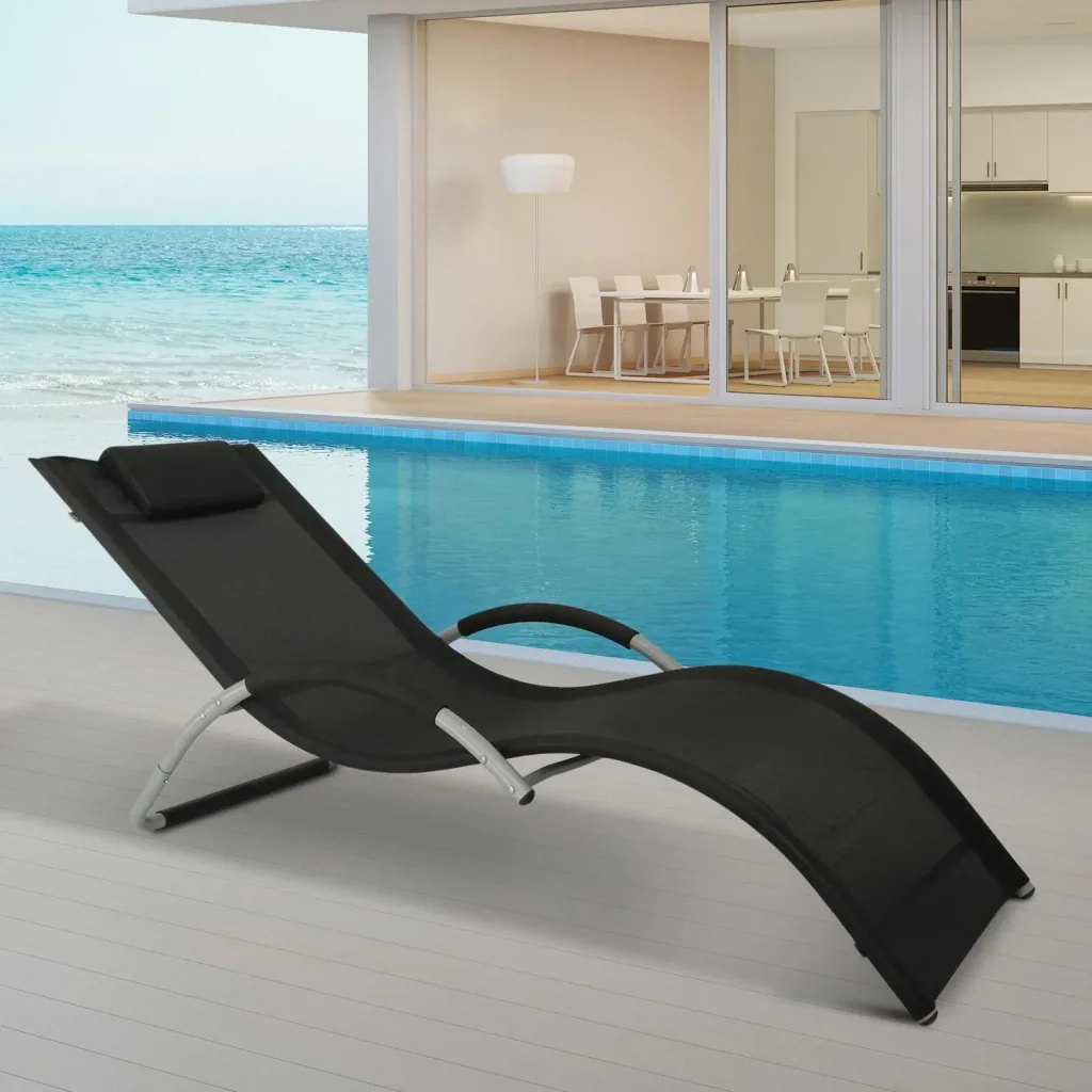 Garden lounger sun lounger with cushion relaxation lounger ergonomic weatherproof aluminum black 168 x 63 x 68 cm