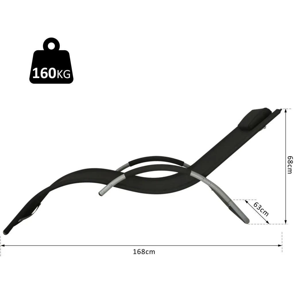 Garden lounger sun lounger with cushion relaxation lounger ergonomic weatherproof aluminum black 168 x 63 x 68 cm