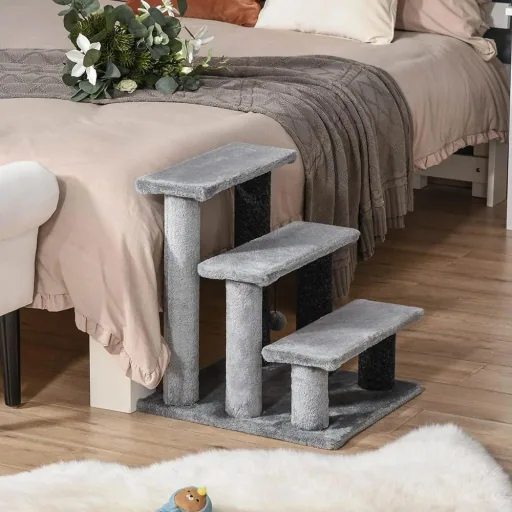 Pet stairs with scratching posts grey
