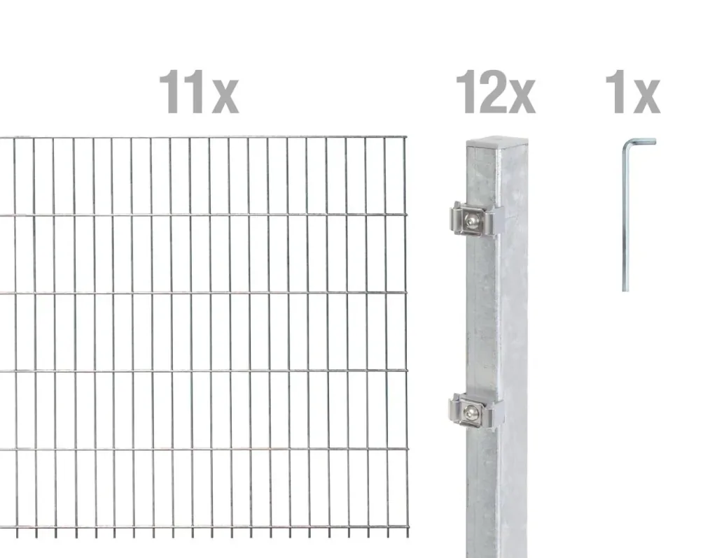 Double rod mesh fence complete set, hot-dip galvanized, height 140 cm, length 22 m