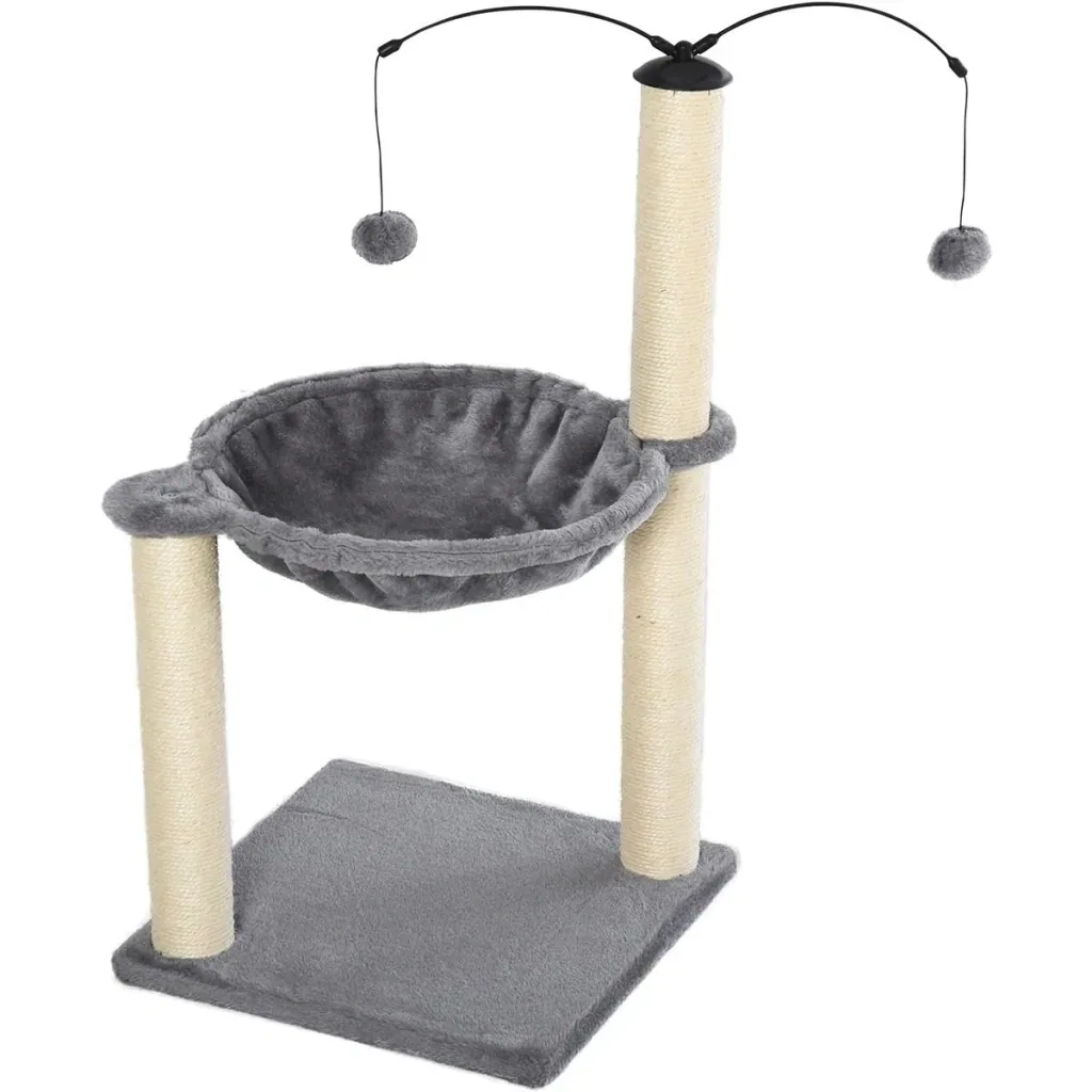 Cat tree with hammock and play ball, grey
