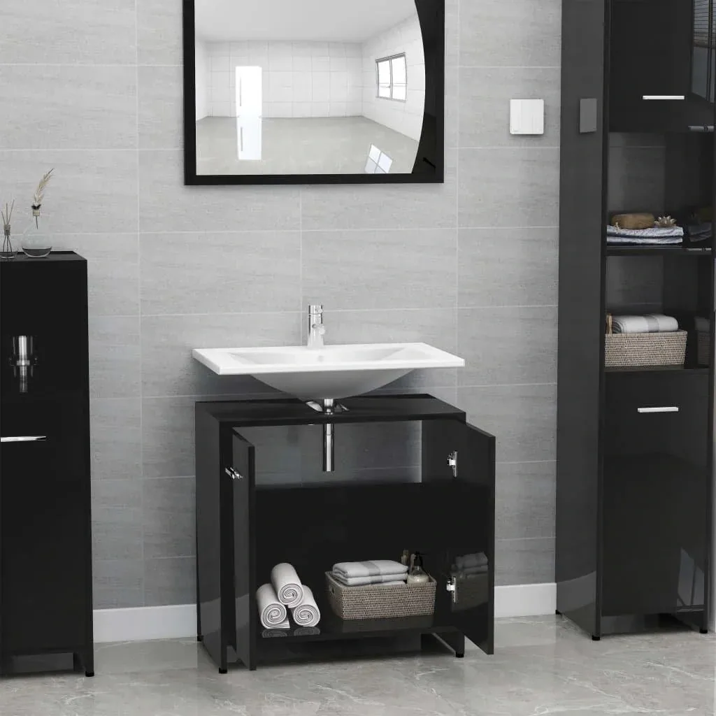 Bathroom cabinet 60x33x58 cm chipboard high gloss black