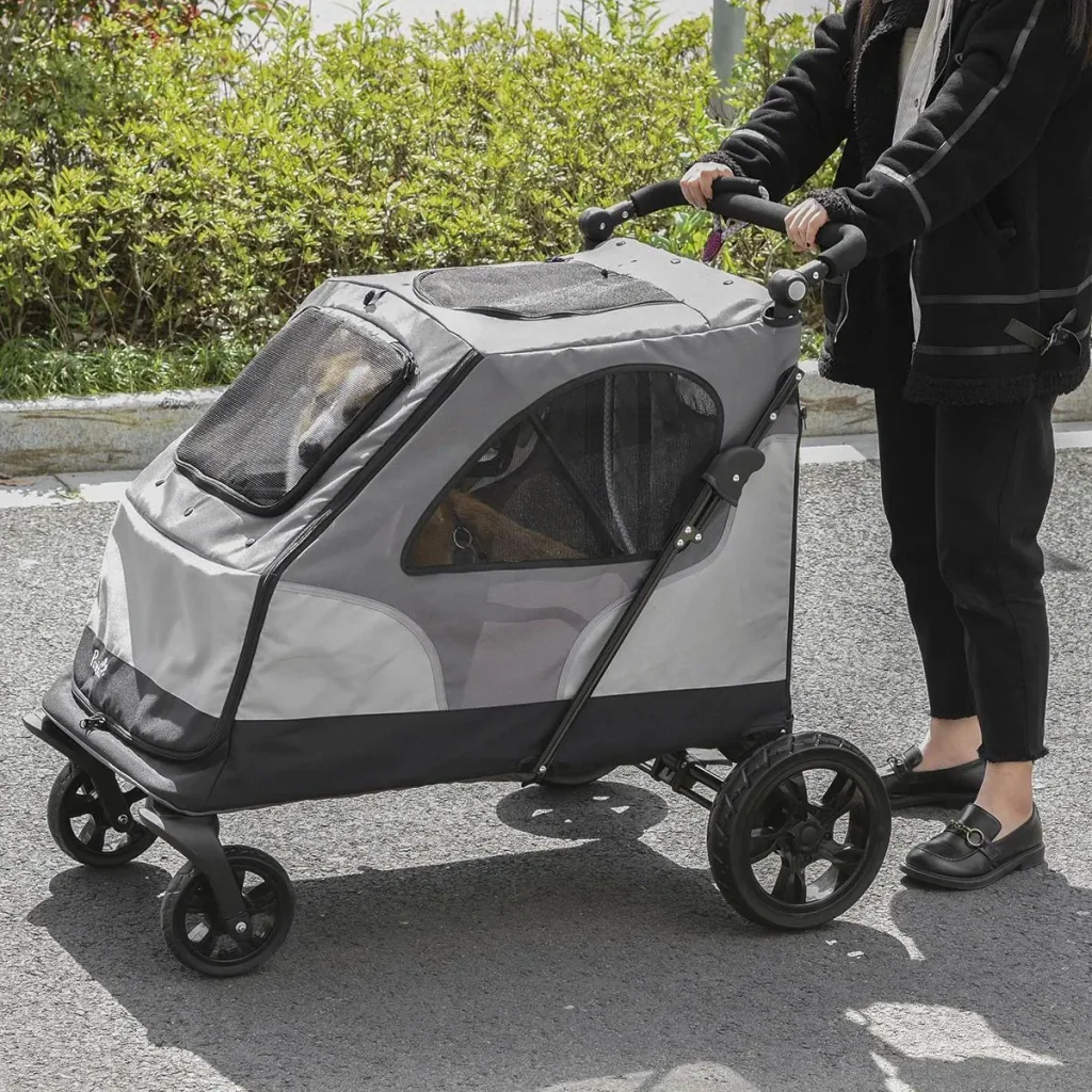 Dog buggy dog ​​cart with 4 wheels pet buggy for medium-sized dogs foldable Oxford Grey 104.5 x 68.5 x 110 cm