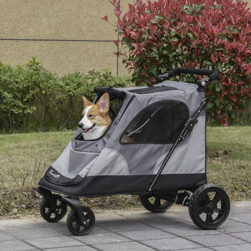 Dog buggy dog ​​cart with 4 wheels pet buggy for medium-sized dogs foldable Oxford Grey 104.5 x 68.5 x 110 cm