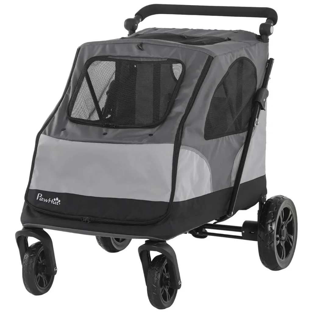 Dog buggy dog ​​cart with 4 wheels pet buggy for medium-sized dogs foldable Oxford Grey 104.5 x 68.5 x 110 cm