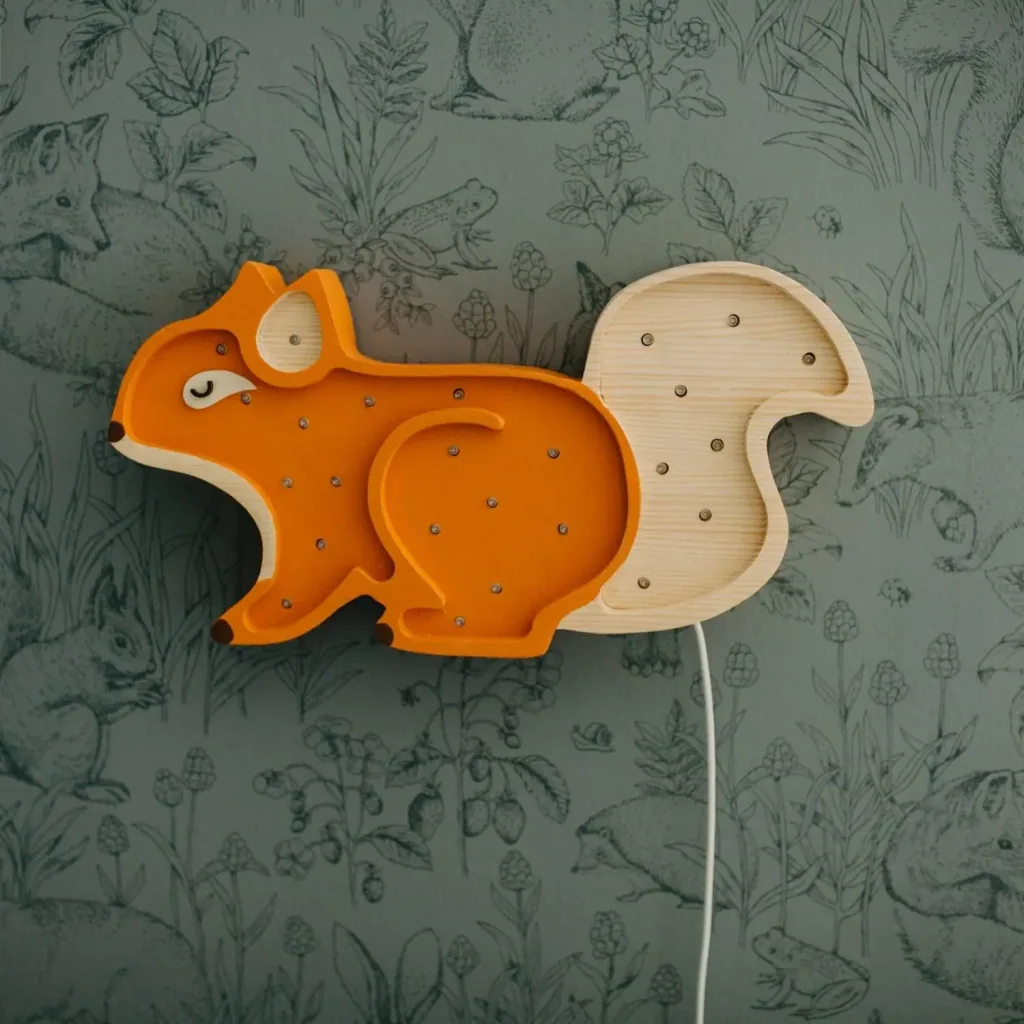 Little Lights nachtlampje voor kinderen, eekhoorn – 100% natuurlijk dennenhout, kleur: gemberhout