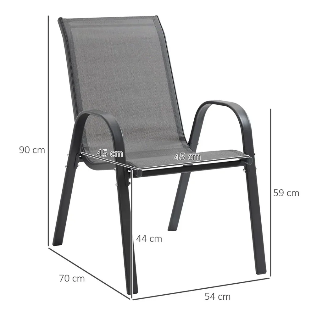 Set of 2 garden chairs, stackable chairs with armrests, dining chairs, garden, metal mesh fabric, grey, 70 x 54 x 90 cm