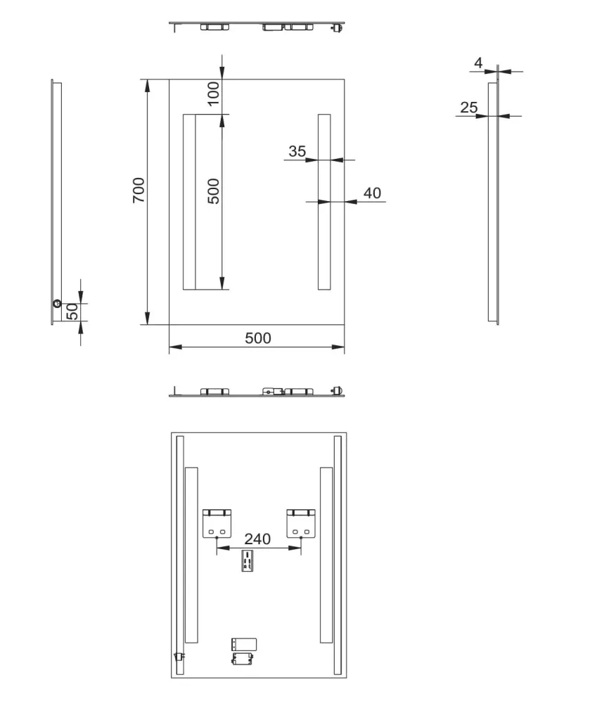 Bathroom mirror with lighting, "Horizon" - 50 x 70 cm - Light color neutral white