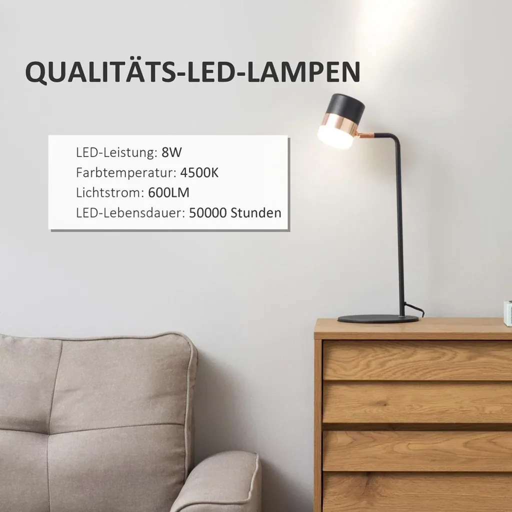 Table lamp bedside lamp table lamp LED 90° adjustable industrial style metal black+gold 27 x 24 x 51 cm