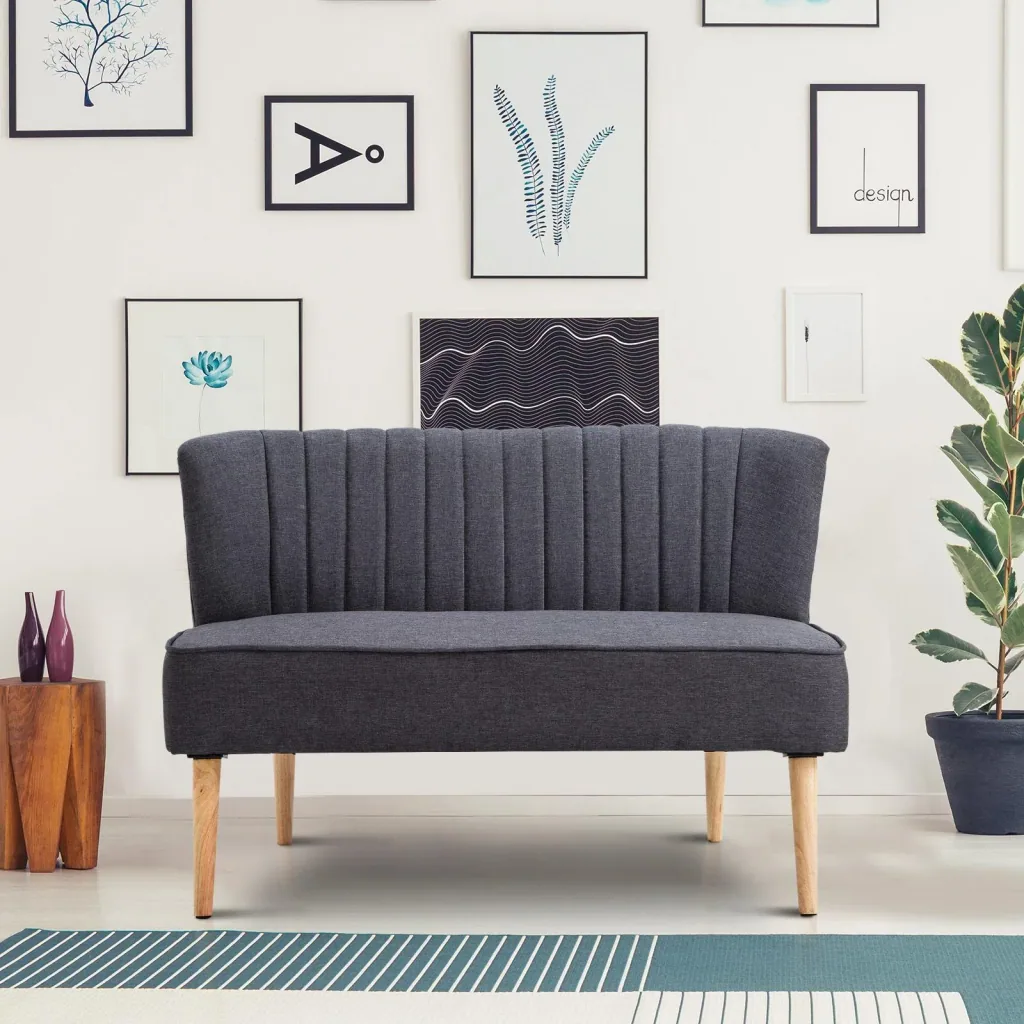 2-seater couch fabric sofa upholstered sofa seating furniture wood dark grey 117 x 56.5 x 77 cm