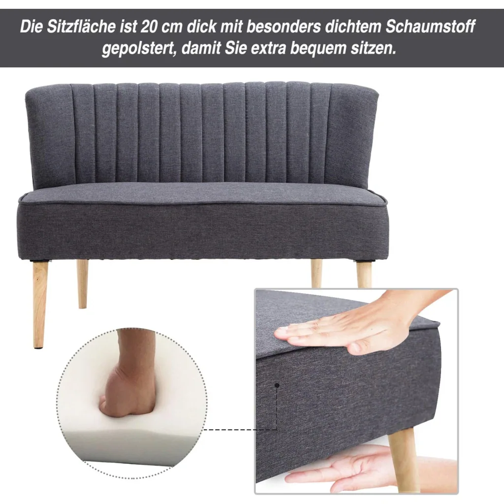 2-seater couch fabric sofa upholstered sofa seating furniture wood dark grey 117 x 56.5 x 77 cm