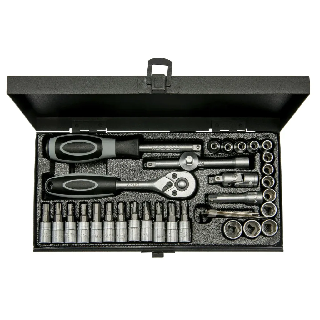 1/4" socket wrench set, 36 pieces in a steel case