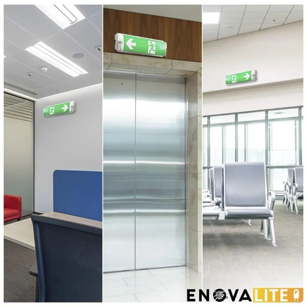 LED escape route light, emergency exit with emergency power unit offers a TEST function, wall mounting & IP65 protection