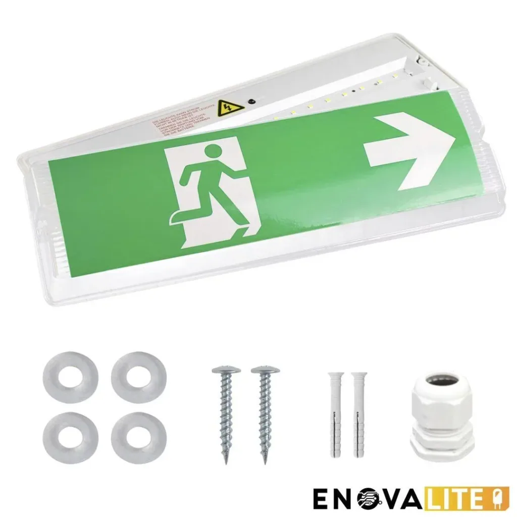 LED escape route light, emergency exit with emergency power unit offers a TEST function, wall mounting & IP65 protection