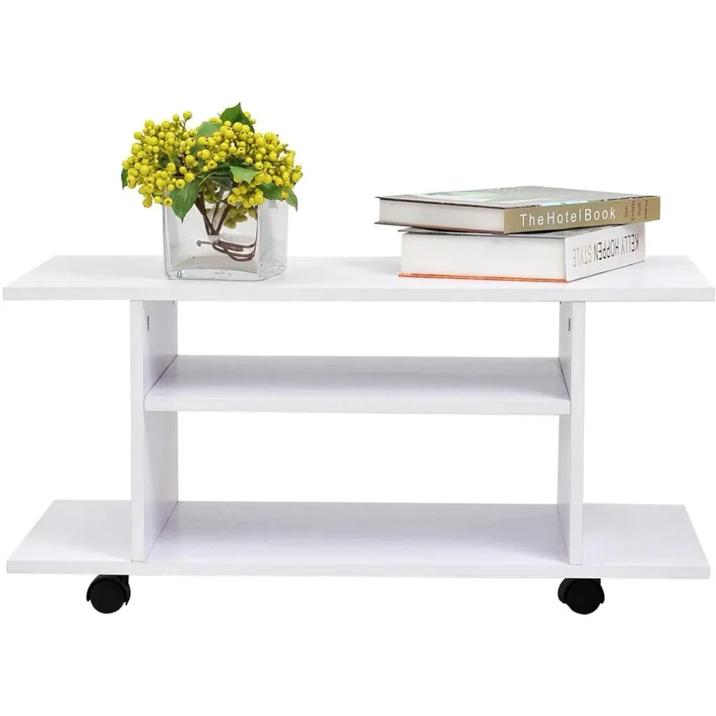 TV table lowboard TV with wheels white