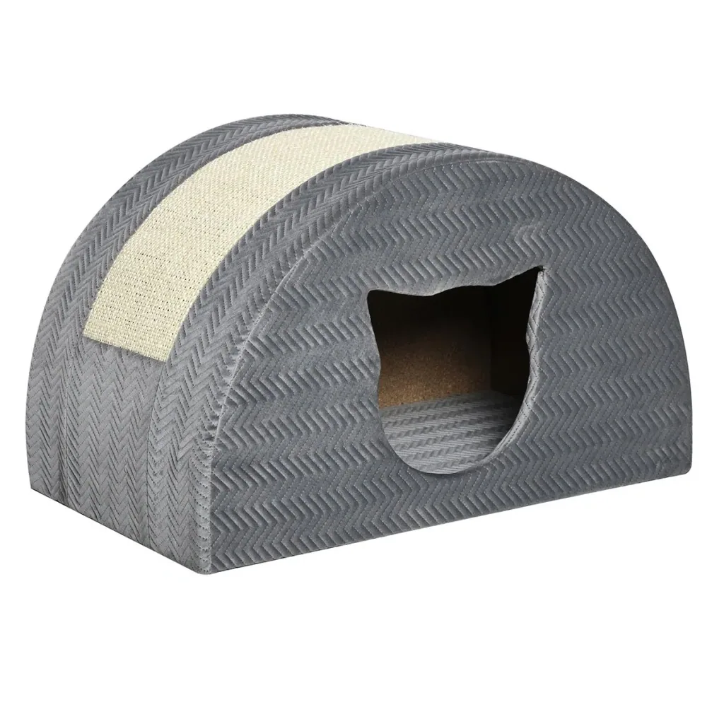 Cat cave with scratching board, cat bed, scratching house, cat house, cat apartment, sisal grey, 48.5 x 30 x 30 cm