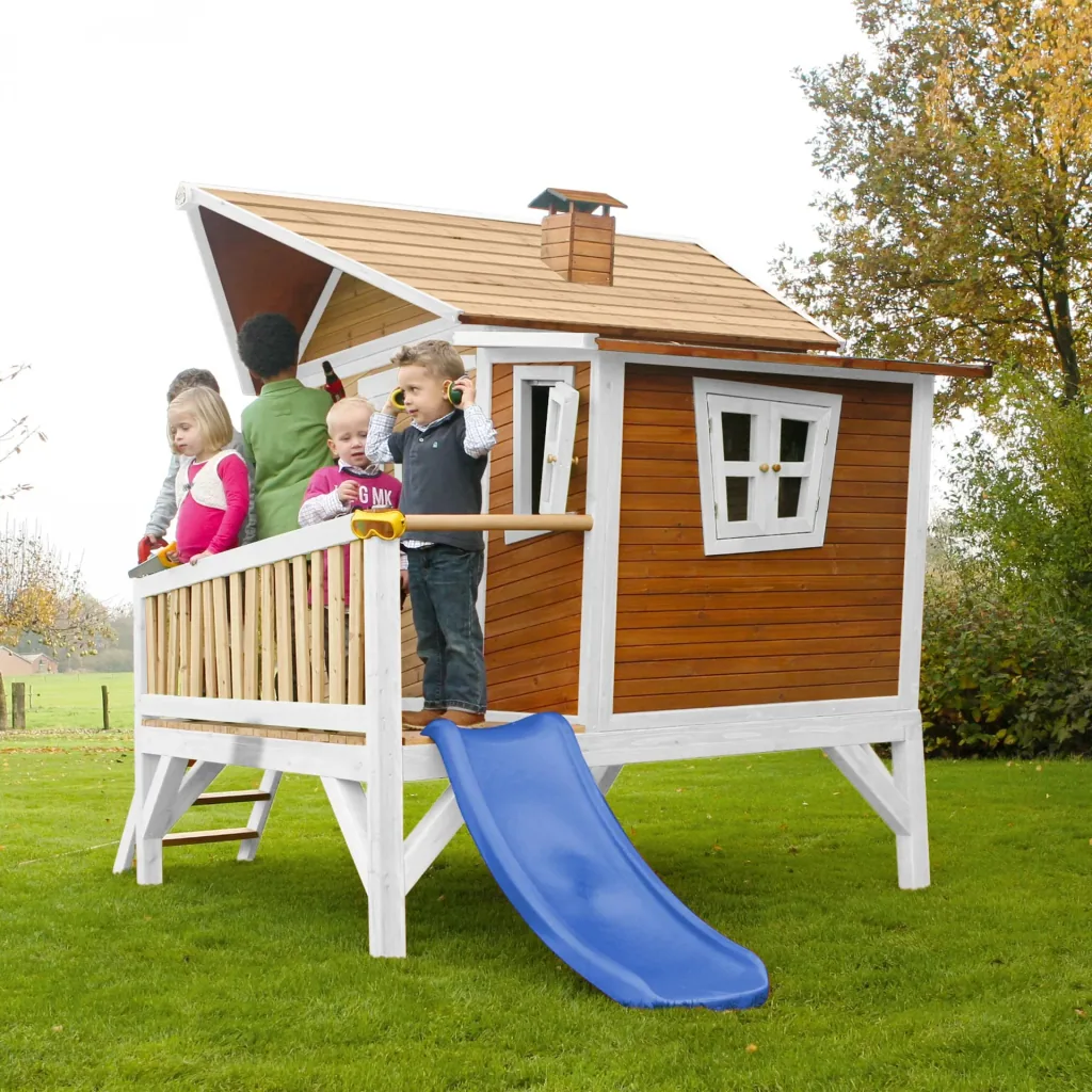 Emma Playhouse Brown/White - Blue Slide