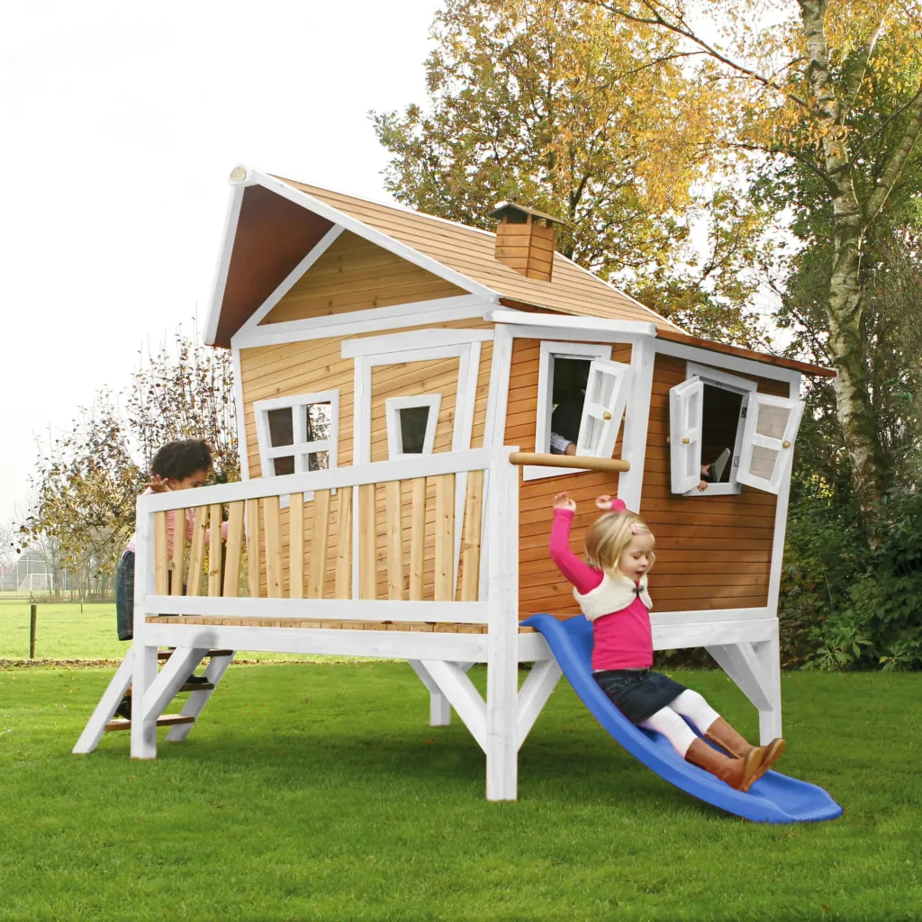 Emma Playhouse Brown/White - Blue Slide