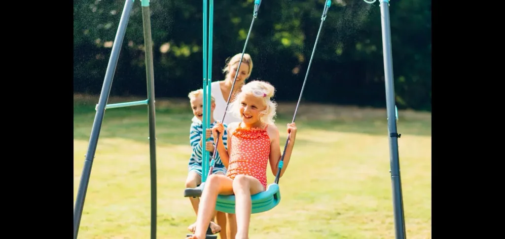 Premium metal swing set with mist spray function, outdoor swing set, children, single swing, plate seesaw
