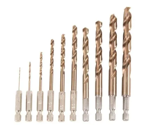 HSS Cobalt drill bits, 10-piece set with hexagon socket