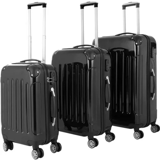 Hard shell suitcase 3 pieces luxurious black M/L/XL made of polycarbonate