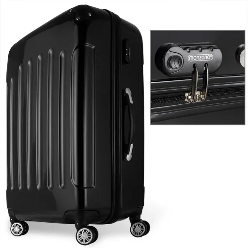 Hard shell suitcase 3 pieces luxurious black M/L/XL made of polycarbonate