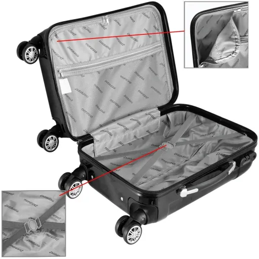 Hard shell suitcase 3 pieces luxurious black M/L/XL made of polycarbonate